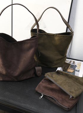 华子家 麂皮绒子母单肩包2025新款大容量休闲上班通勤托特包45397