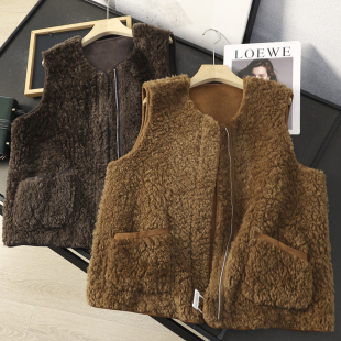 华子家 皮草马甲女秋冬45307 设计感双面穿羊羔毛蓬松轻盈保暖无袖