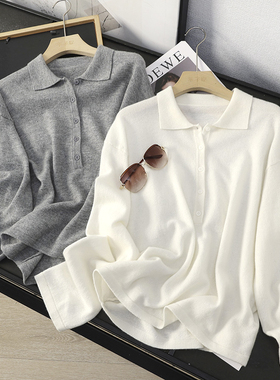 华子家 高级感100羊毛宽松polo领针织衫简约百搭套头毛衣女45223