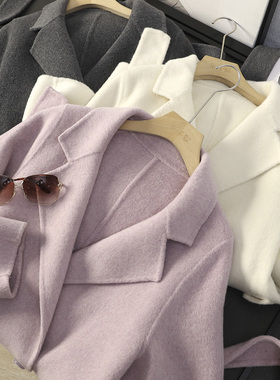 华子家 灰色毛呢外套女2025秋冬新款廓形宽松双面呢羊毛大衣44768