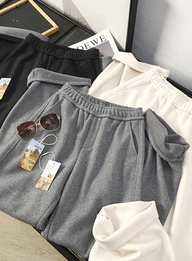 华子家 驼绒天丝休闲裤女2025秋冬新款老钱风通勤高腰直筒裤45712