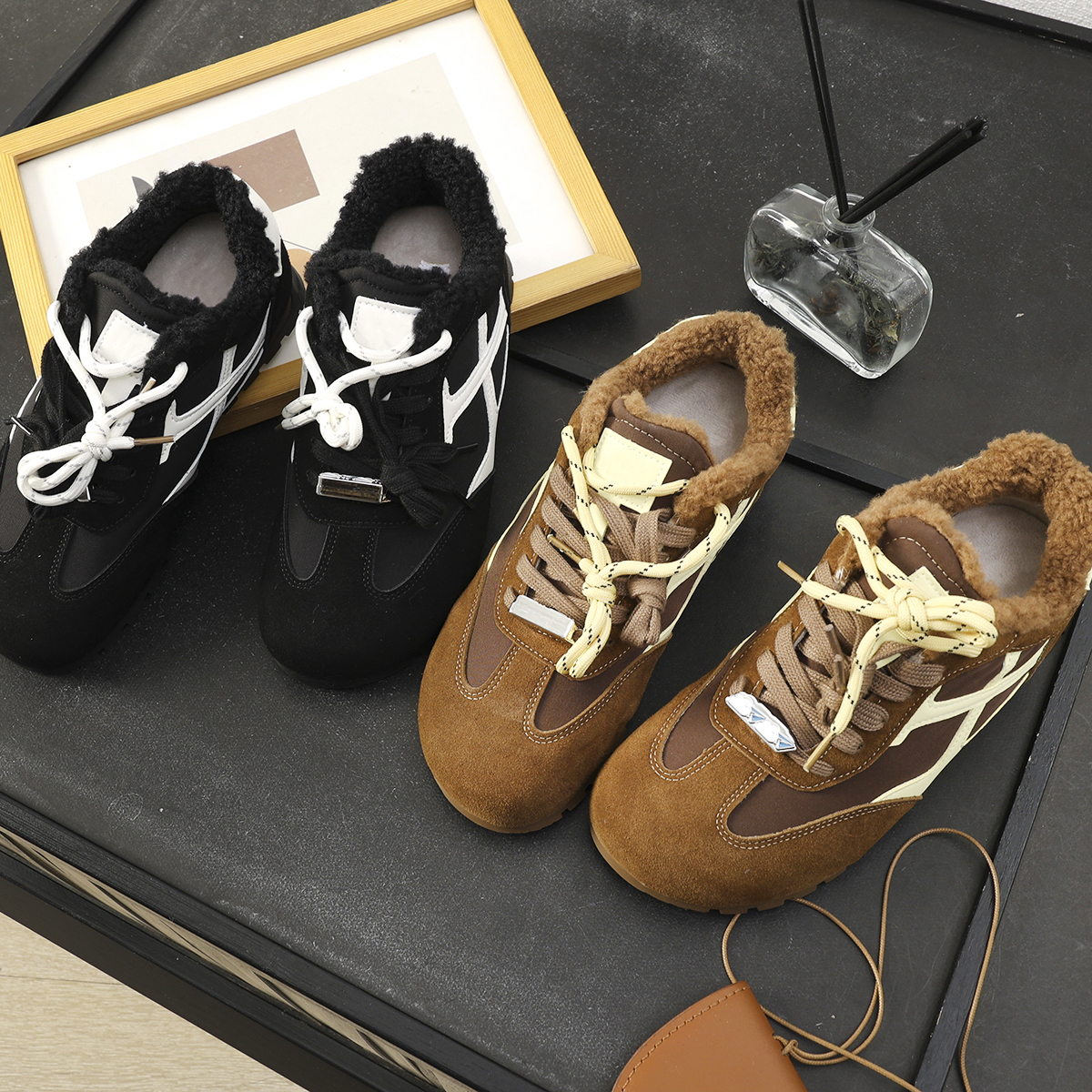 复古撞色休闲运动鞋加绒德训鞋女