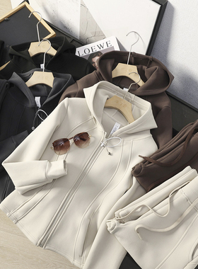 华子家 小蛮腰立裁修身加厚加绒连帽卫衣休闲卫裤运动套装女45195