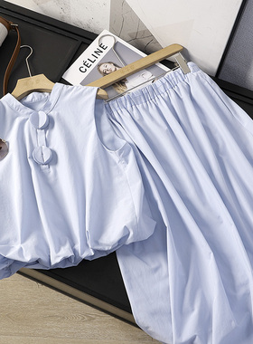 华子家 80支棉混纺立领无袖花苞背心+高腰a字半身裙连衣裙女43637