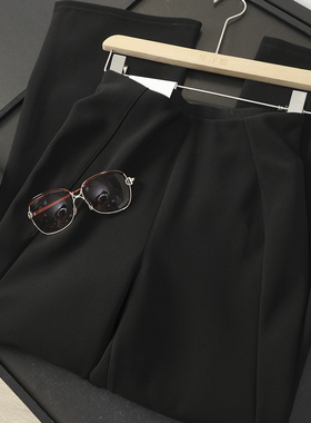 华子家 黑色加绒微喇裤女秋冬季加厚兔绒高腰提臀休闲喇叭裤44869