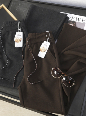 华子家 醋酸羊绒微喇裤女秋冬抽绳松紧腰加绒加厚保暖休闲裤45486