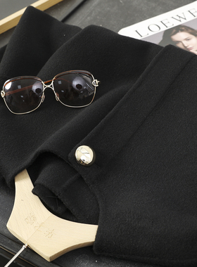 华子家 高级感绵羊毛圆领双面呢大衣女秋冬短款收腰毛呢外套45762