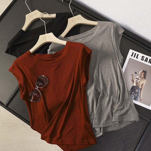 圆领修身纯色显瘦桑蚕丝短袖t恤