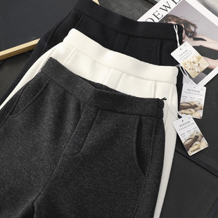 45597 女秋冬松紧腰毛呢休闲裤 华子家 加厚加绒斜裁9分羊毛奶奶裤