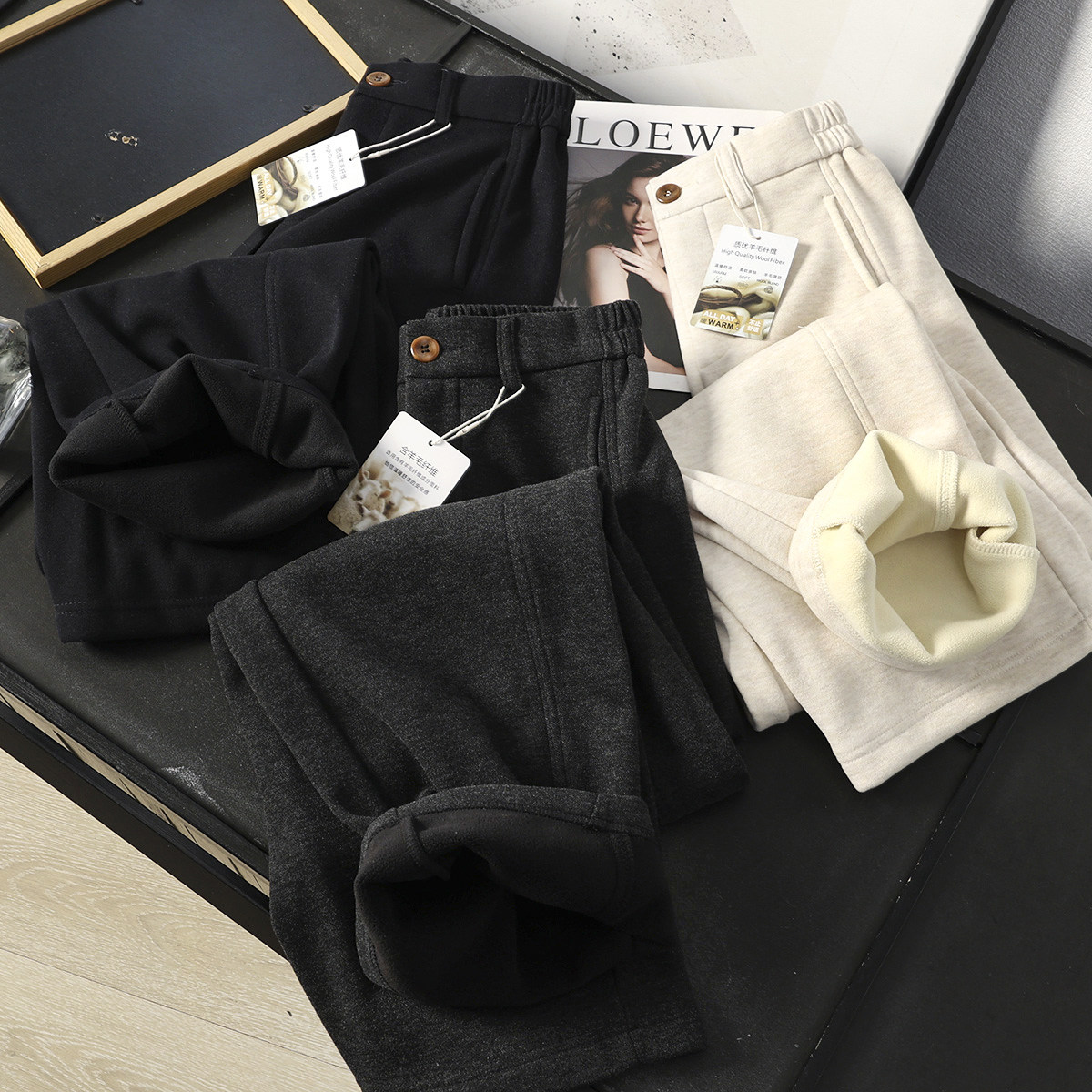 华子家 羊毛呢窄版阔腿裤女秋冬加厚加绒高腰宽松显瘦直筒裤45742,女装/女士精品,休闲裤,淘宝优惠券,粉丝福利购,淘宝优惠卷