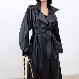 欧货爆款2025秋冬装小个子高级感中长款加绒加厚过膝皮衣风衣外套