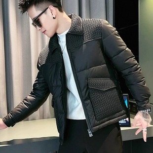 加厚保暖棉衣外套潮 潮牌痞帅新款 设计感麦穗拼接翻领棉服男士 冬季
