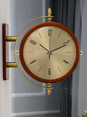 Simple modern light luxury solid wood double-sided clock large European wall clock living room creative trend personality fashion clock