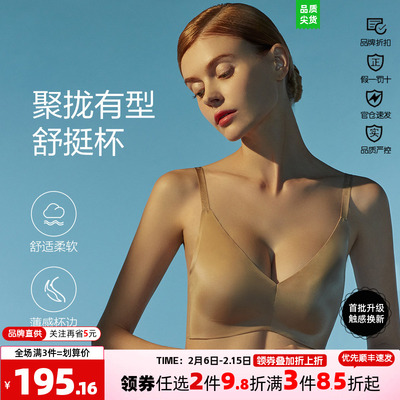 安莉芳无钢圈文胸罩女士薄款大胸透气显小调整型光面内衣EBW0411