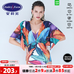 安莉芳夏季新款ins风性感深V泳装女士印花遮肉连体泳衣ES00075
