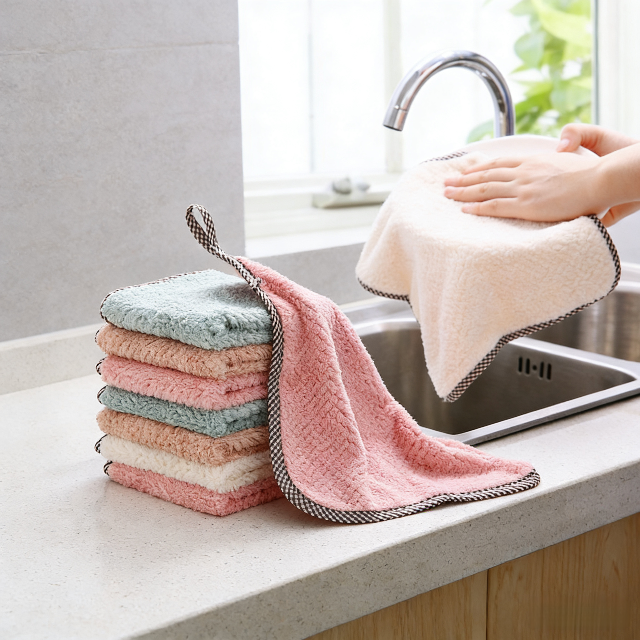 厨房擦手巾挂式超强吸水加厚珊瑚绒 锁边抹布菠萝格素色洗碗布,家庭/个人清洁工具,抹布,淘宝优惠券,粉丝福利购,淘宝优惠卷