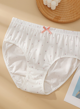 白色薄款纯棉内裤女士中高腰三角裤100%全棉短裤大码印花深裆裤头