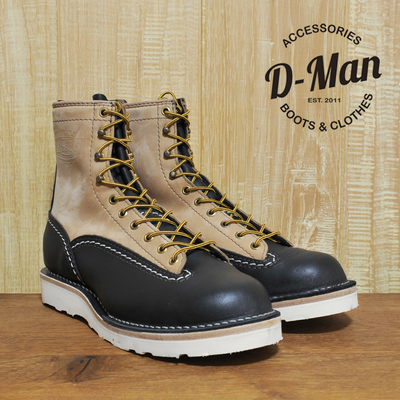 WESCO黑色拼麻布色短脸工装靴