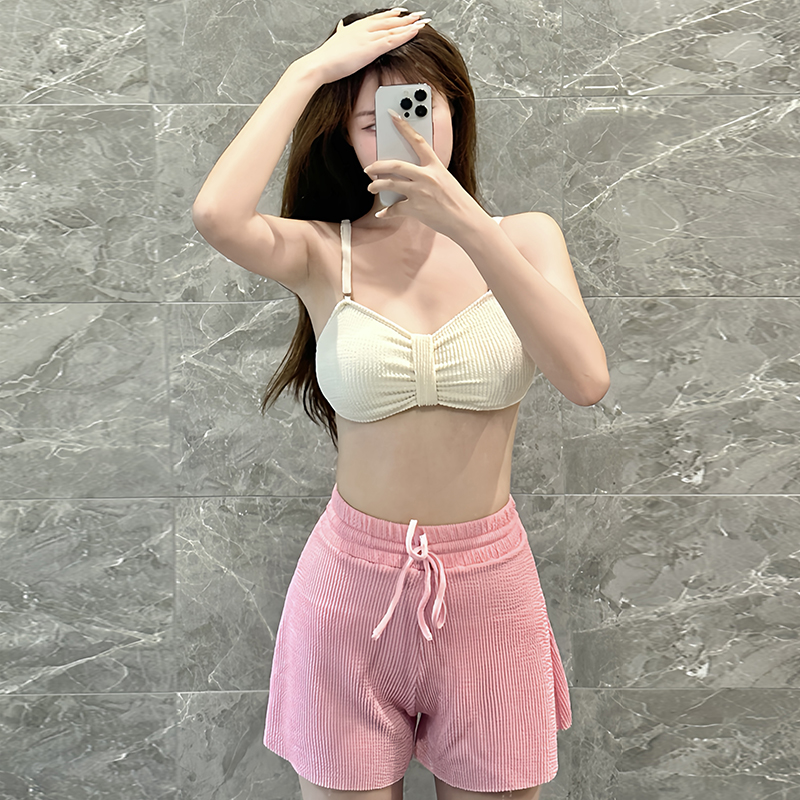 批发价比基尼泳衣女遮肚显瘦性感粉色小胸分体平角三件套温泉度假