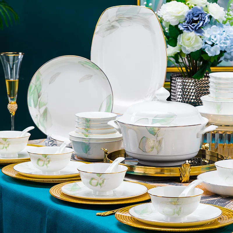 Набор посуды Jingdezhen из керамики при высокой температуре 2025 года, набор посуды для дома в стиле легкой роскоши, перенос подарков, фарфор, керамика, тарелки, палочки