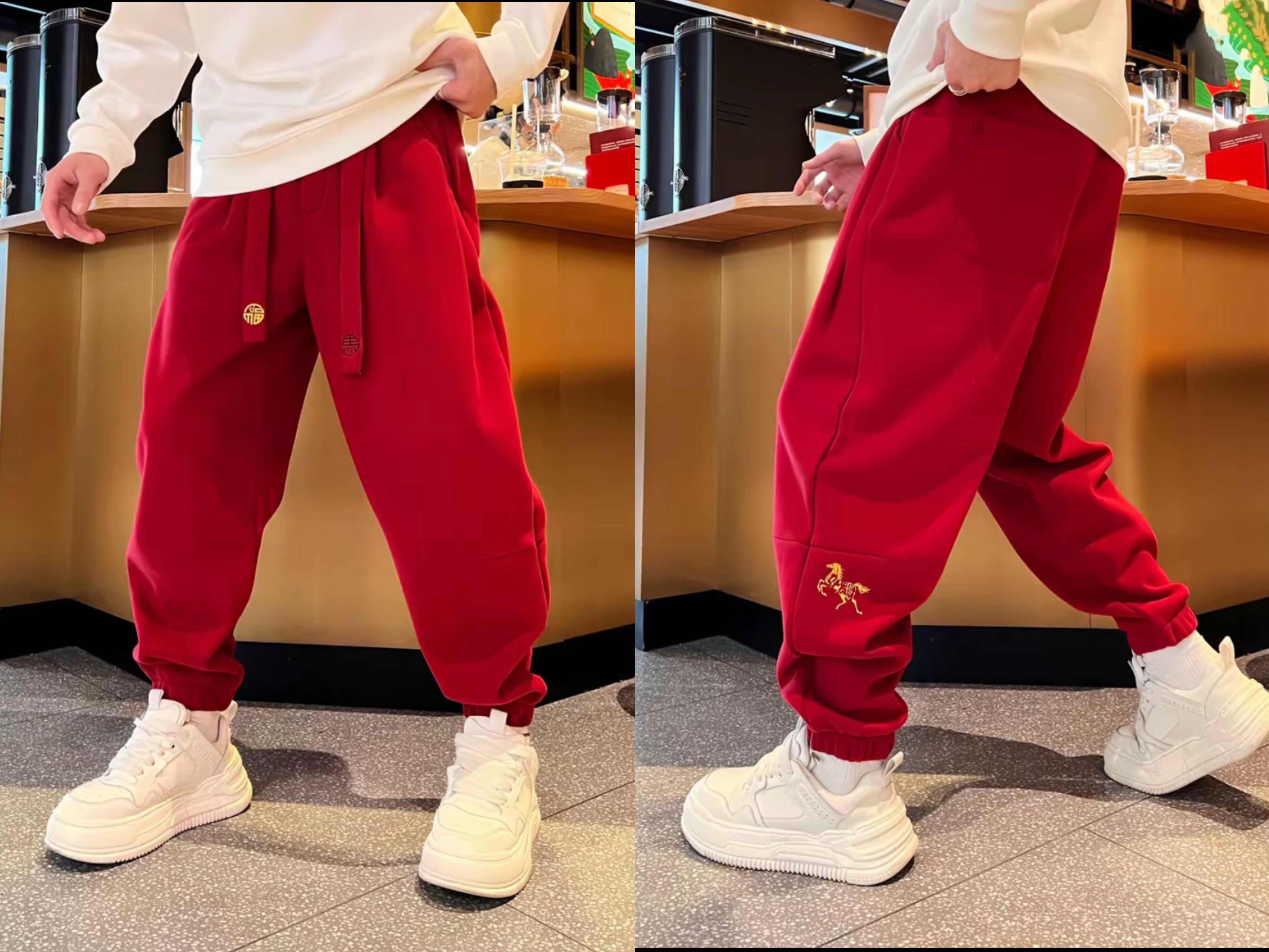 2026年新品时尚潮流百搭情侣款简约个性刺绣宽松加绒加厚束脚卫裤,男装,卫裤,淘宝优惠券,粉丝福利购,淘宝优惠卷