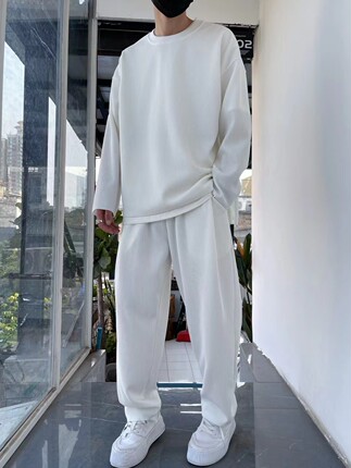 KK早春新品韩国时尚潮流弹力丝滑垂感百叶条阔版舒适宽松休闲套装