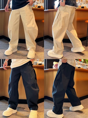 2026春夏新款纯色时尚美式个性潮流拼接工装裤百搭宽松弯刀休闲裤