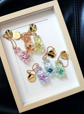 Manitas手工原创ins风可爱小熊水钻钥匙扣包包挂件 汽车钥匙扣