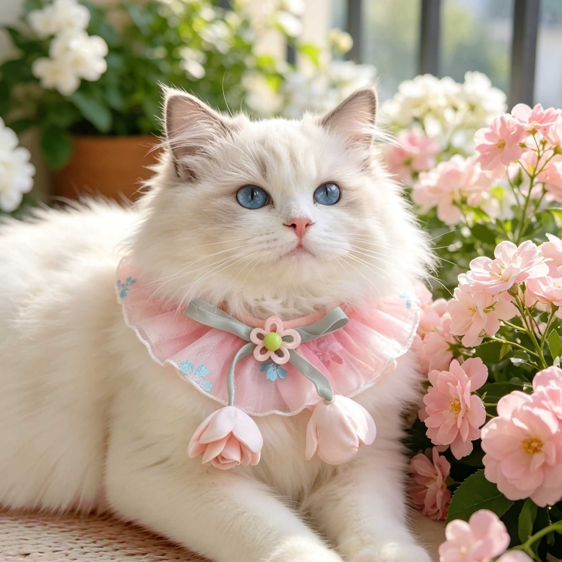 宠物猫咪甜美公主风围脖狗狗花朵项圈中小型犬泰迪蕾丝围巾饰品