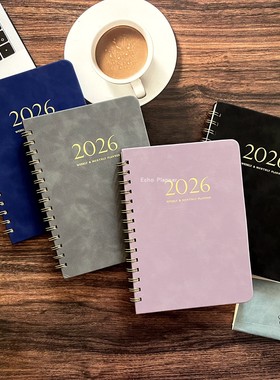 2026planner日程本英文月计划周计划PU皮面笔记本绑带记事本简约