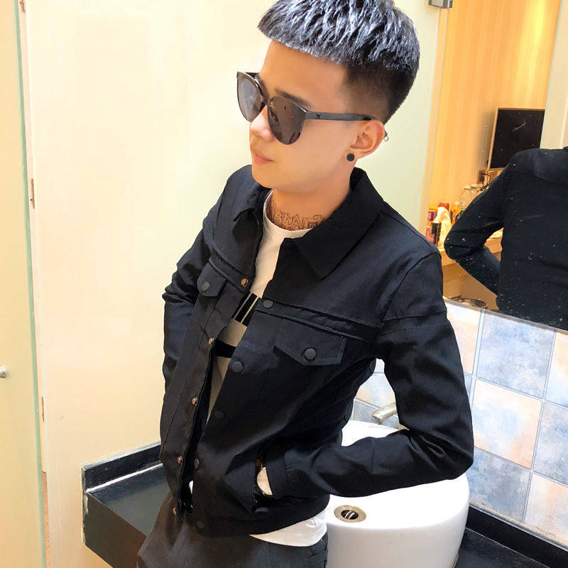 2025春秋季黑色外套男修身工装夹克男士韩版休闲薄款精神小伙上衣