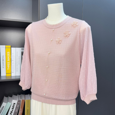 中老年七分袖上衣女2025新款中袖高端薄款早秋中老年洋气薄款衣服