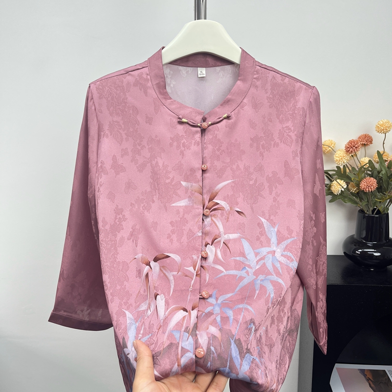 妈妈装夏季新款桑蚕丝衬衫中老年人女宽松洋气薄款上衣服女士衬衣