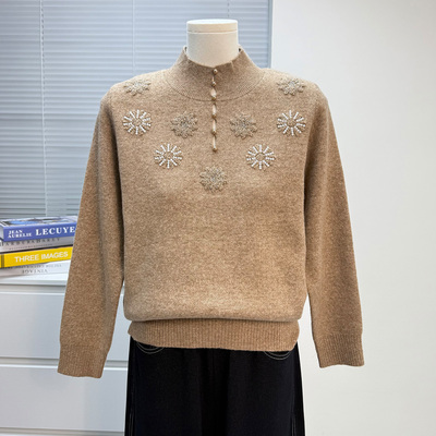 妈妈装秋冬半高领毛衣女洋气衣服中老年女装宽松羊毛衫上衣打底衫