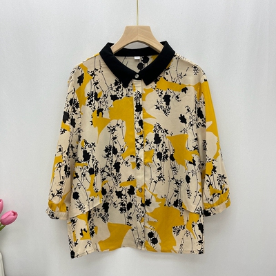 开衫仿真丝中袖t恤女夏衬衫气质小个子上衣中老年妈妈装高贵小衫