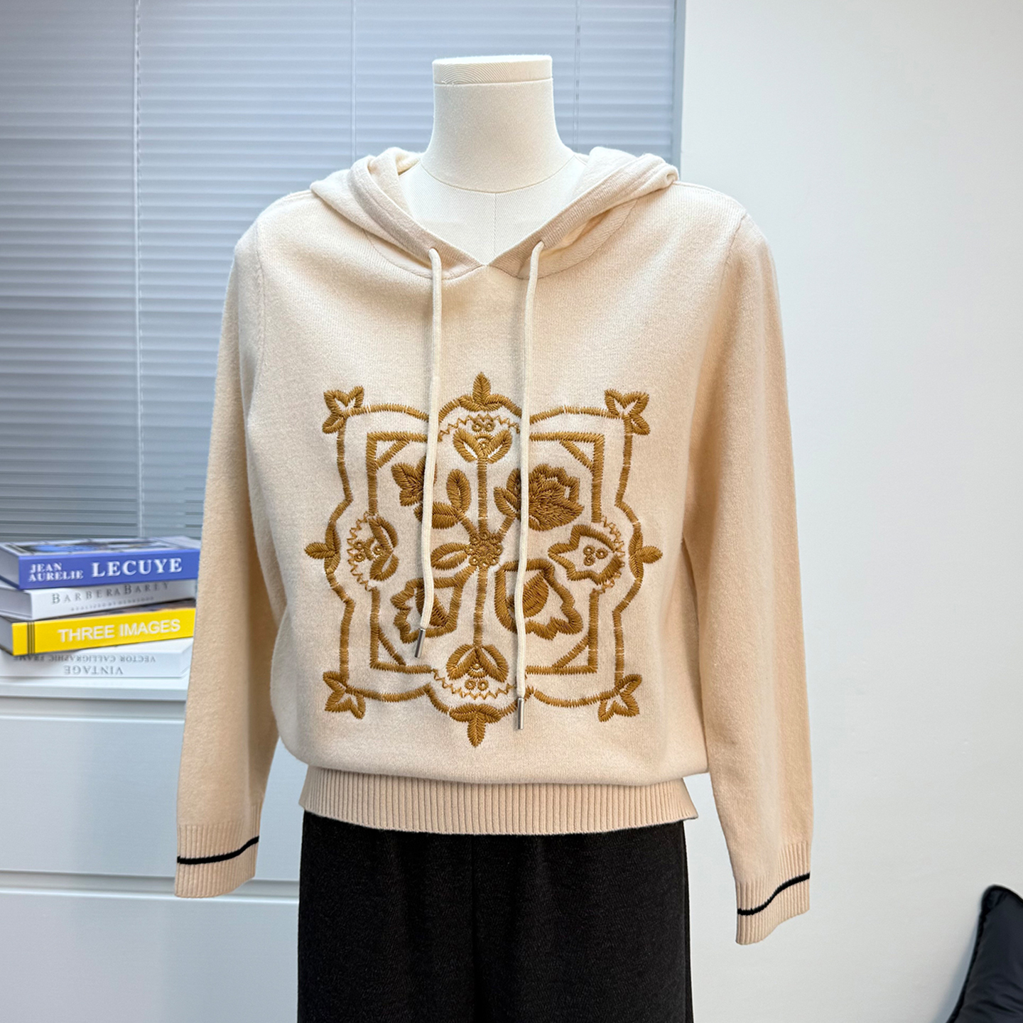 中年妈妈装羊毛衫女100纯羊毛套头毛衣中老年打底衫连帽打底上衣