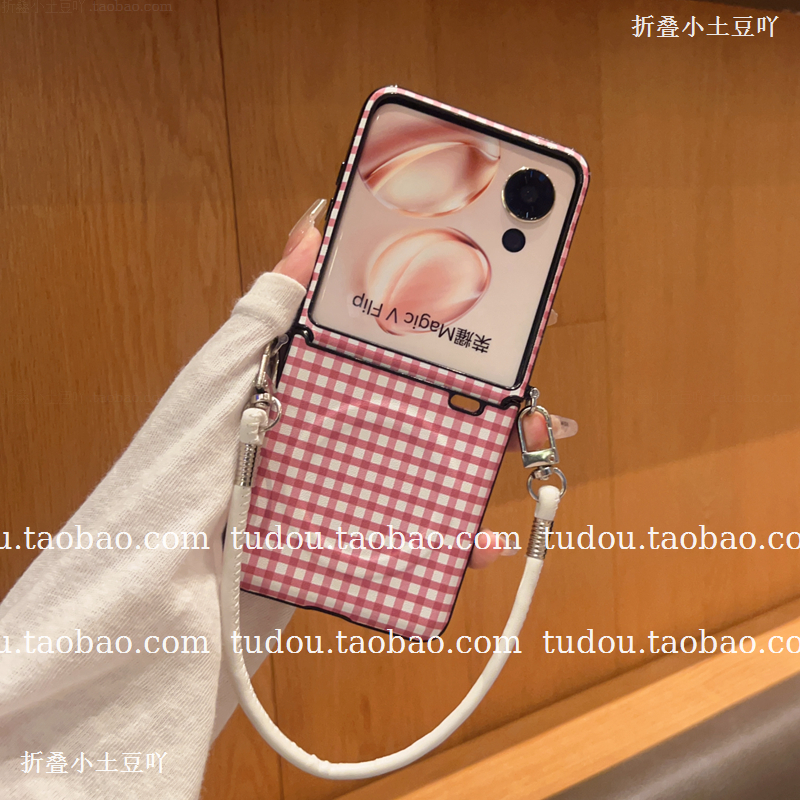 新品磁吸适用小米mixflip2手机壳全包magicvflip2皮质红格purax折叠保护pocket手提挂绳nova铰链防摔男女斜挎