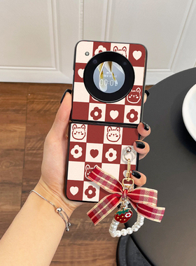 适用于努比亚Nubia Flip手机壳可爱卡通格子兔子皮质nubiaflip2折叠屏保护壳珍珠手提挂绳ins个性外壳女新款