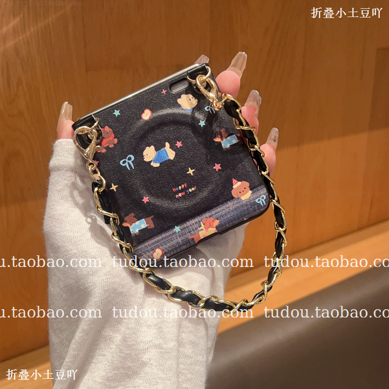 新品磁吸环适用荣耀magicvflip2手机壳牛仔小狗皮质purax折叠屏保护套pocket手提挂绳mixflip2斜挎findn3新款