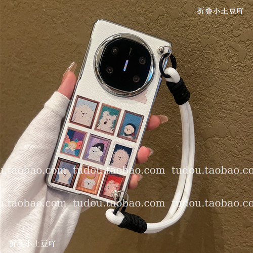新品电镀银小狗适用华为matex6手机壳皮质vivoxfold5折叠保护套magicvs3全包手提典藏zfold7挂绳防摔斜挎男女