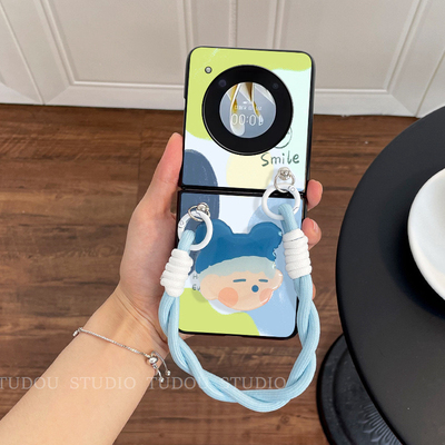 适用于努比亚Nubia Flip手机壳莫迪色卡通男孩支架nubiaflip2折叠屏保护壳皮质蓝色手提挂绳ins风可爱女新款