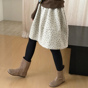 新款 花苞裙女2025冬季 加厚森系气质半身裙宽松裙子 碎花阔版 此外