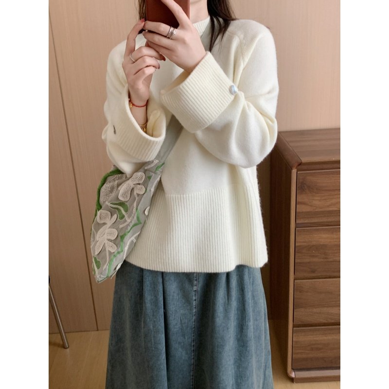 此外 大袖子糖果色2026春季新款毛衣女柔软淑女宽松针织上衣减龄