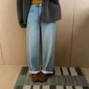 气质窄板直筒裤 此外 拖地裤 女2025冬新款 卷边加绒复古宽松牛仔裤