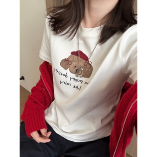 修身 新款 基础版 内搭短袖 此外 减龄款 圆领蝴蝶结小狗T恤女2026春季