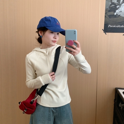 此外连帽长袖半拉链羊绒打底衫