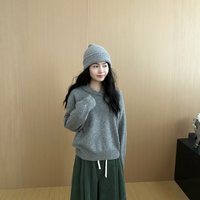 此外叠领设计感韩版套头毛衣女