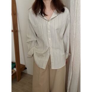 polo领条纹衬衫 气质衬衣薄款 上衣女2026春季 长袖 高智感 新款 此外