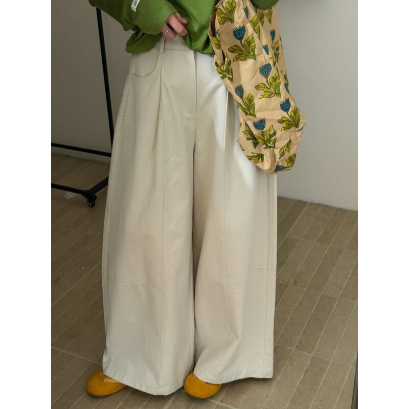 此外 水洗棉韩系宽松阔腿裤女裤子2026春季新款慵懒风弯刀香蕉裤