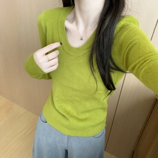 此外 糖果色气质U领针织打底衫女2025秋季新款弹力柔软毛衣保暖